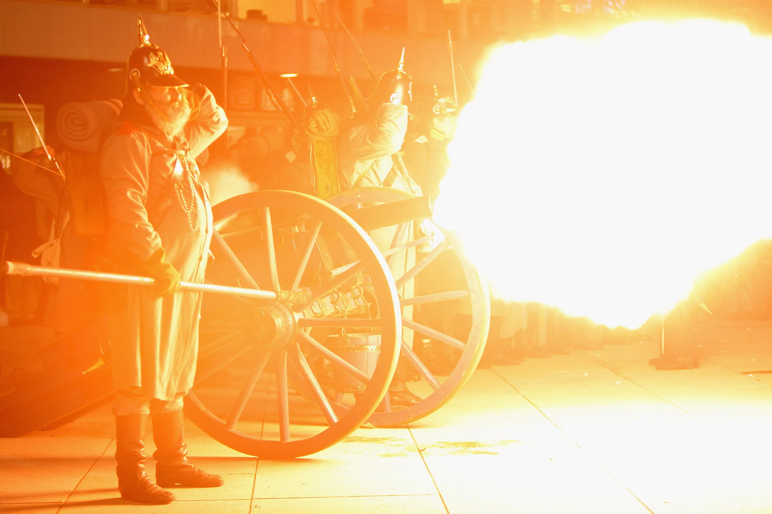 Military enthusiasts in 2008 reenacting the&nbsp;storming of the barricades during the 1848 revolution in Berlin.
