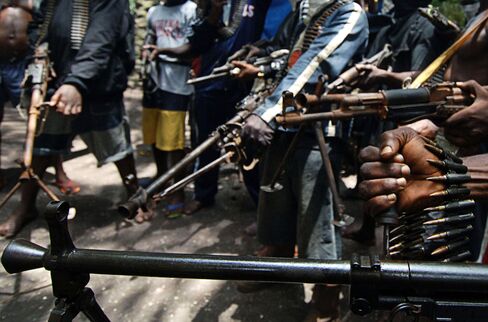 A militant camp in the Niger delta, 2007.