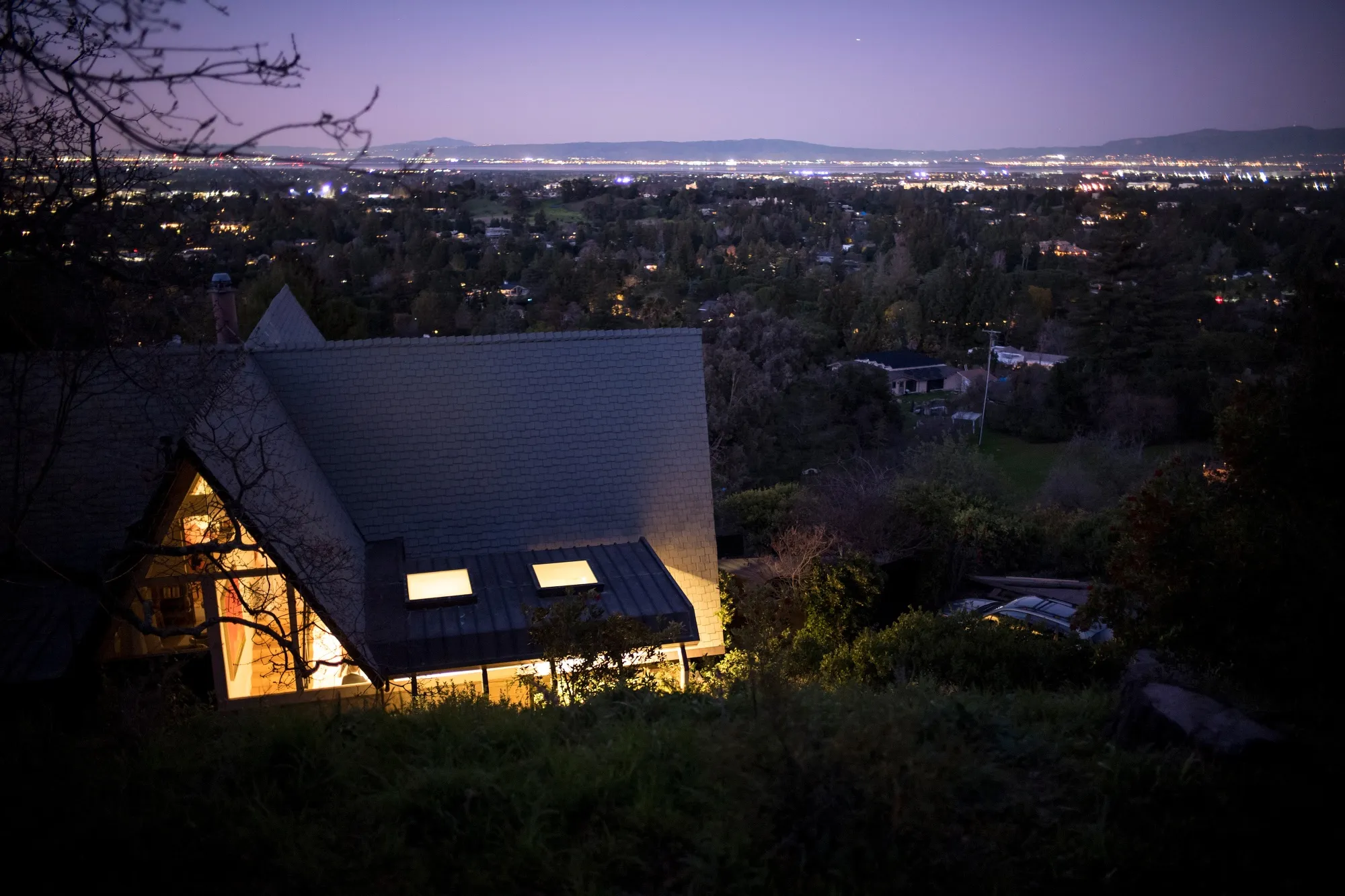 A luxury home&nbsp;stands at dusk in Los Altos Hills, California