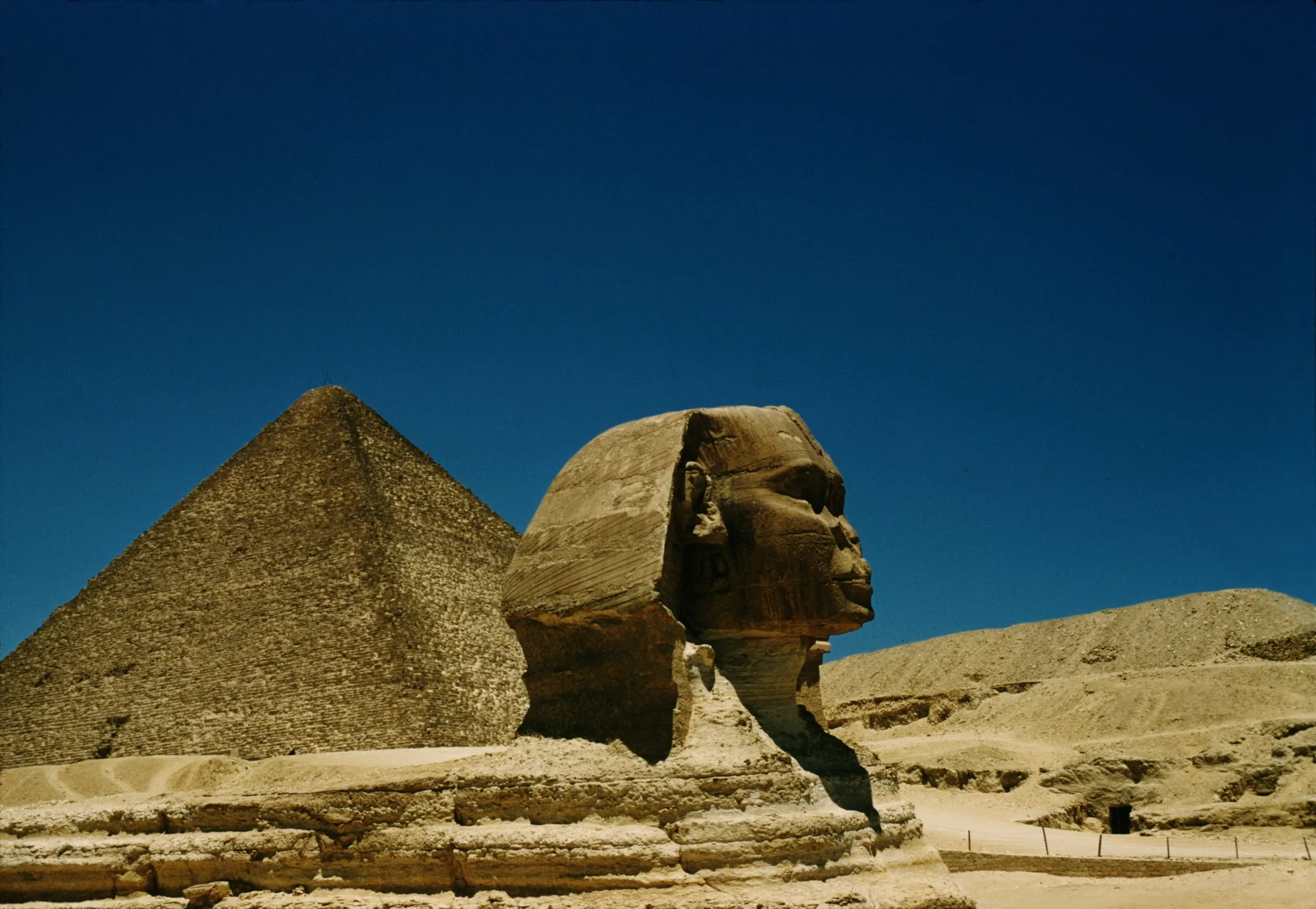 One of the pyramids of Giza, joined by a legendary lover of riddles.