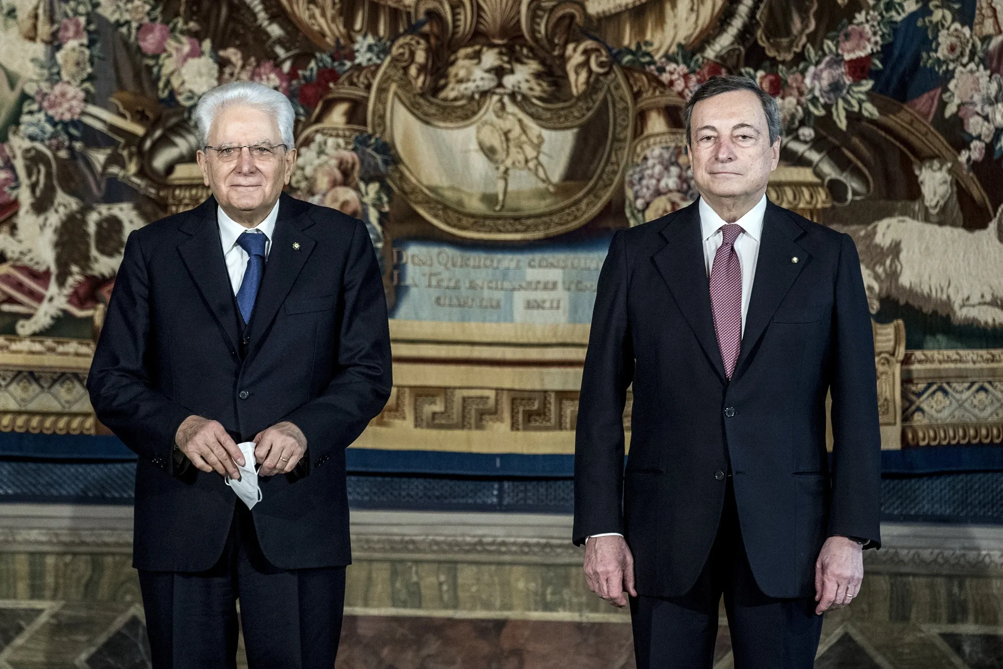Sergio Mattarella and Mario Draghi at Quirinale Palace in Rome, on Feb. 13.