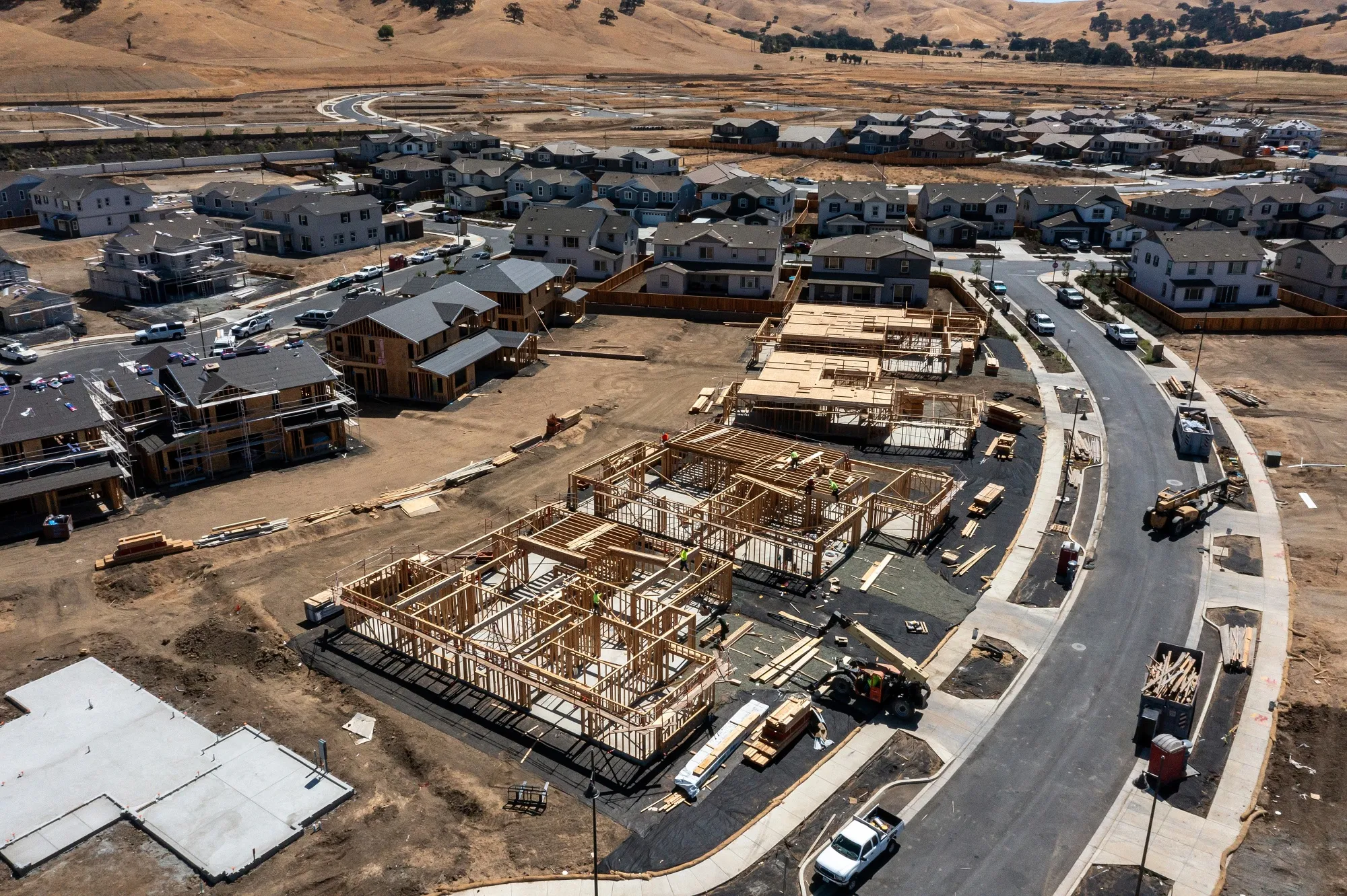 New homes under construction in Vacaville, California.