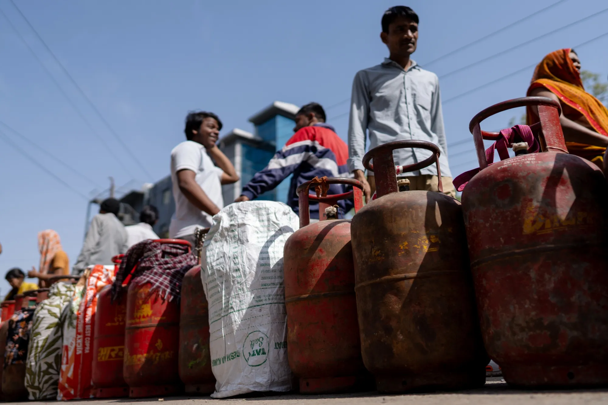Liquefied&nbsp;petroleum gas (LPG) canisters at a depot in Noida, Uttar Pradesh, India, on&nbsp;March 16.