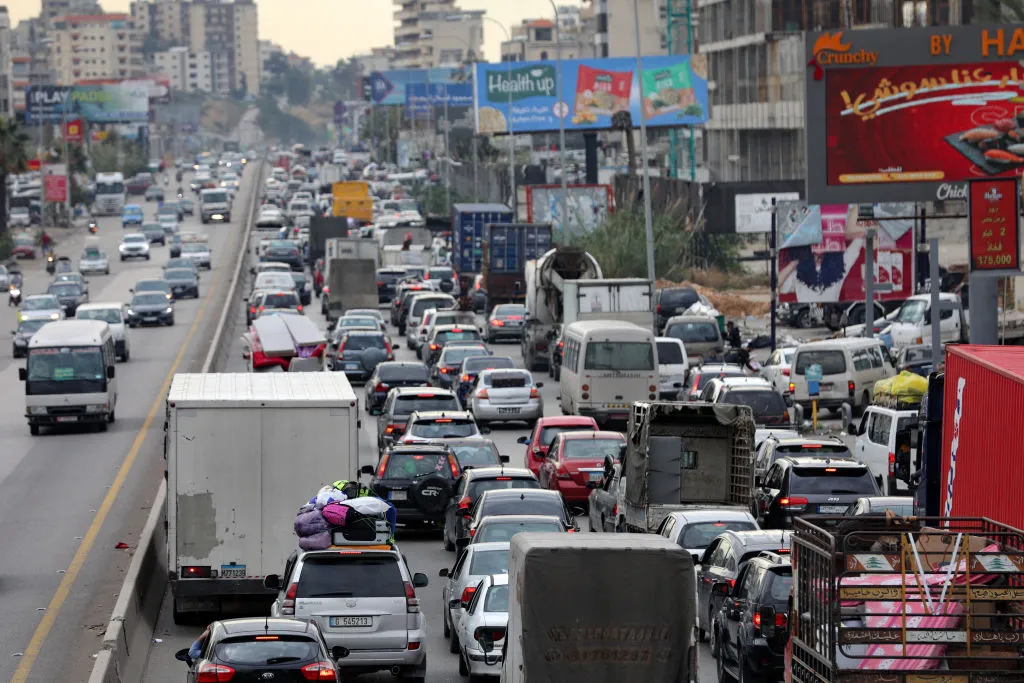 Taffic on the outbound road from Beirut, in the area of Khaldeh on Nov. 28.