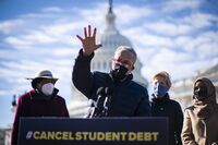 Senate Majority Leader Chuck Schumer&nbsp;speaks during a news conference on student loan debt in front of the U.S. Capitol on Feb. 4.