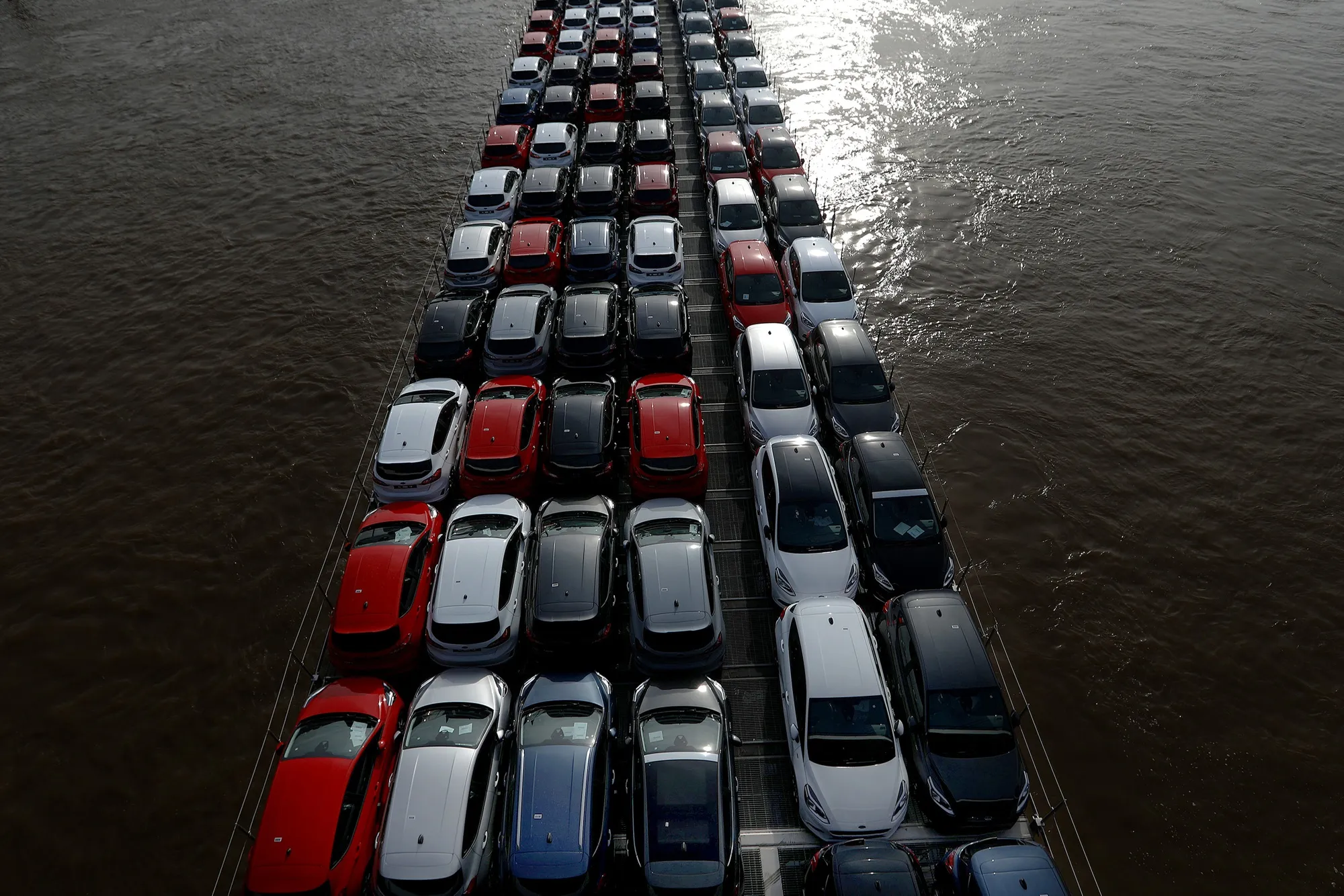 Ford Fiestas on the Rhine River in Duesseldorf, Germany, in 2019.