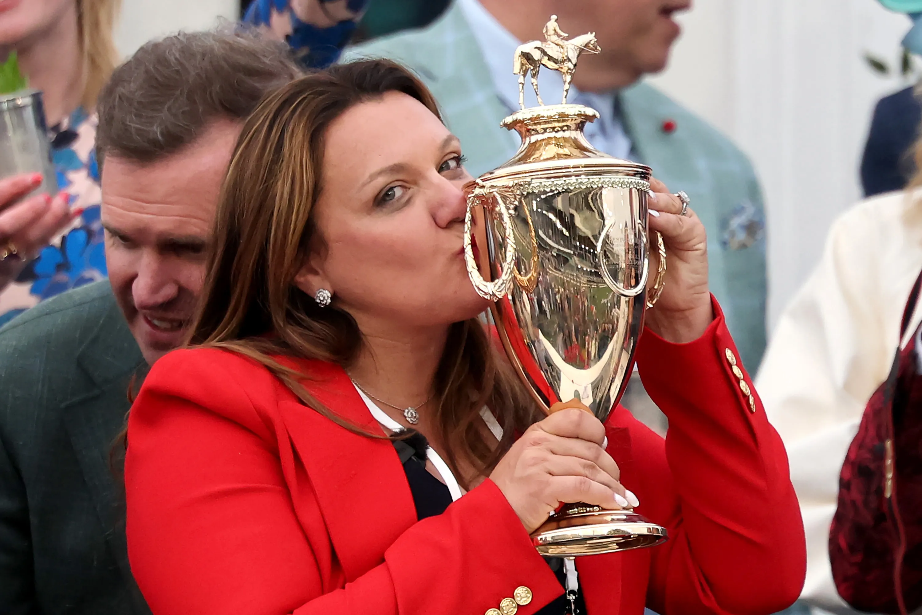 DeVaux celebrates after winning the Kentucky Derby.