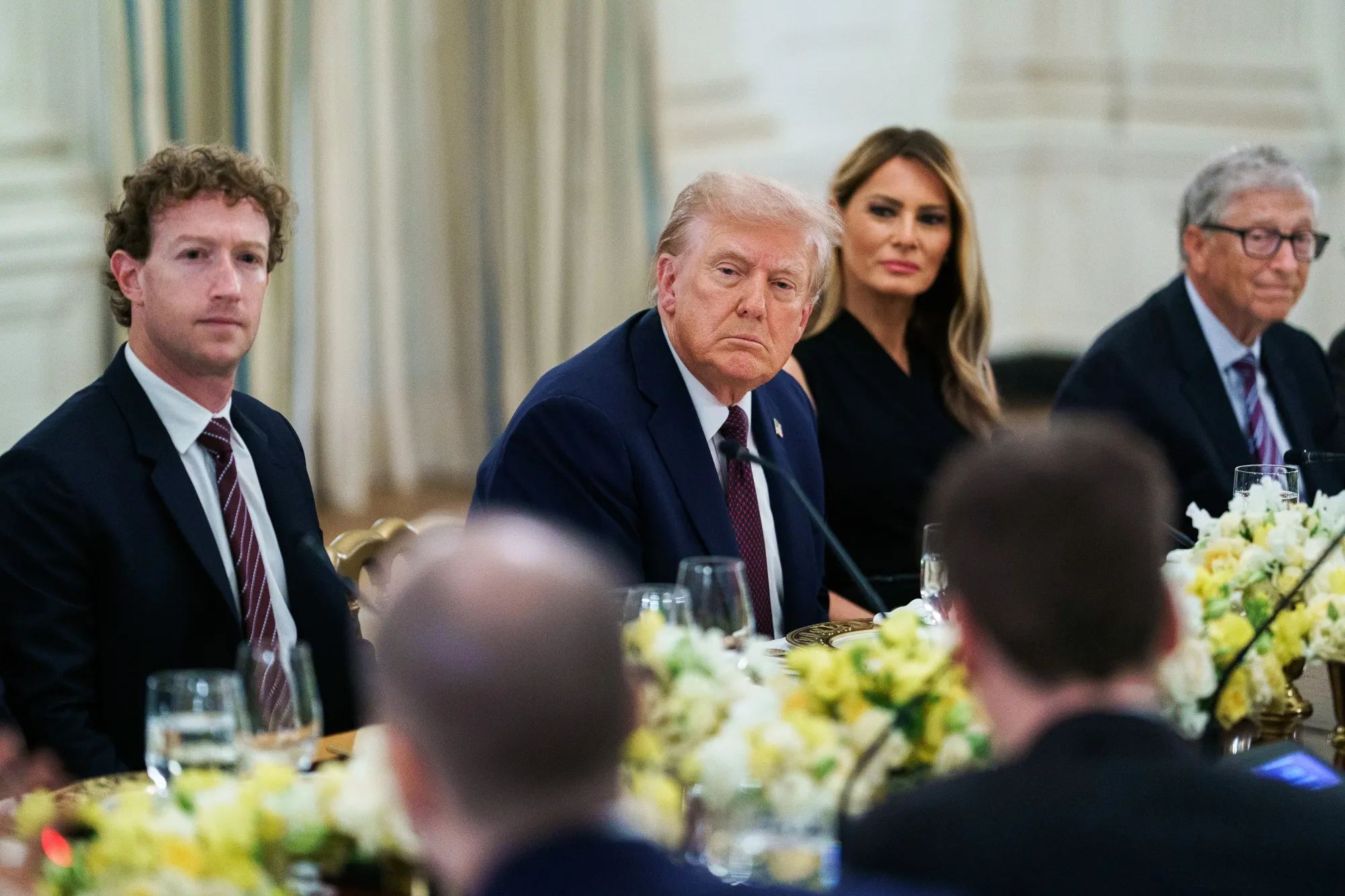 Donald Trump hosts tech leaders in the State Dining Room of the White House in Washington, DC.