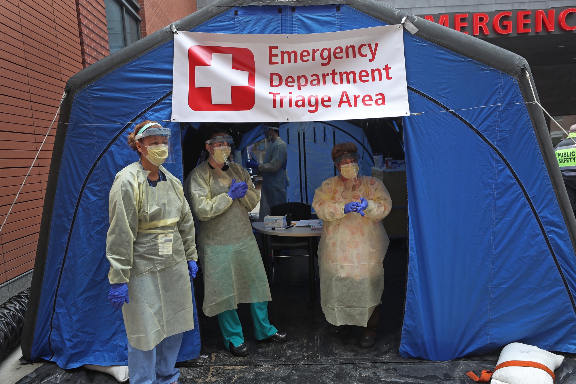 Nurses at Boston Medical Center’s Emergency Department Triage Area, on March 20.