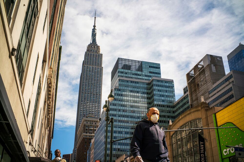 A man wears a face mask in New York City. 