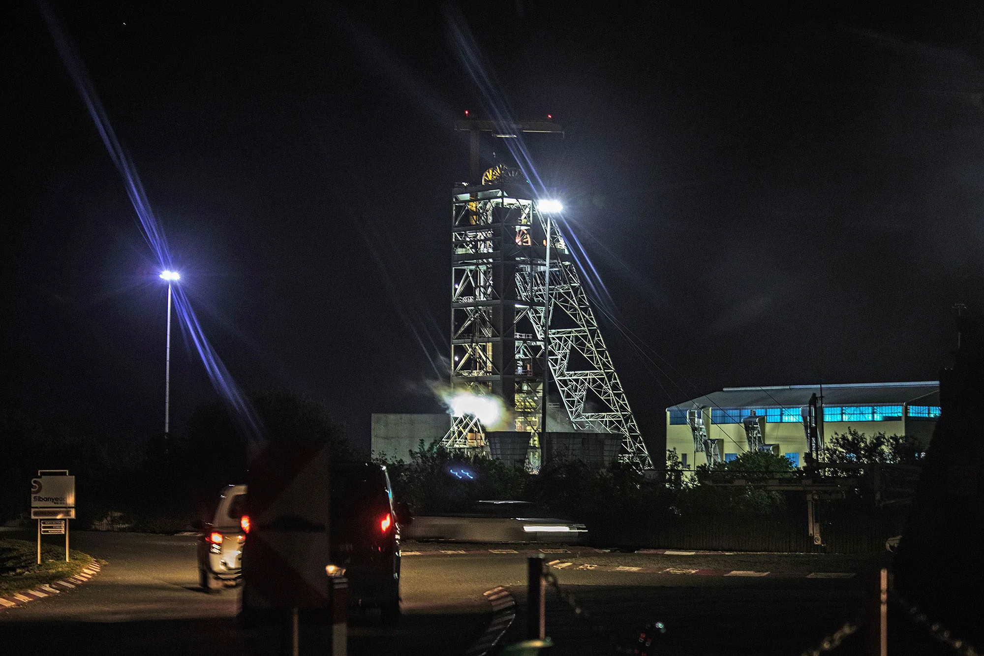 This photo taken on Feb. 1, 2018 in Theunissen shows the Sibanye Beatrix gold mineshaft, where&nbsp;miners were trapped underground following a power failure.&nbsp;