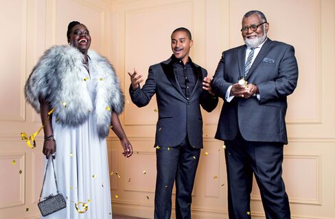 On Mame Sow, executive pastry chef: convertible maxi dress by Twobirds, $310; Mongolian vest by Adrienne Landau, $795; Fiocco Box With Love clutch by Christian Louboutin, $3,295; earrings by Mikimoto, $9,000; Hampton cable necklace with gray diamonds and blue sapphires by David Yurman, $47,000; darkened sterling silver Tempo ring with white diamonds by David Yurman, $1,800. On JJ Johnson, executive chef: flannel tuxedo by Brunello Cucinelli, $5,840; Woods shirt by Reiss, $180. On Alexander Smalls, restauranteur: charcoal suit by the Black Tux, rents for $95; shirt by Eton, $250; knit blue plaid necktie, $150, knit blue plaid pocket round, $60, both by Alexander Olch.