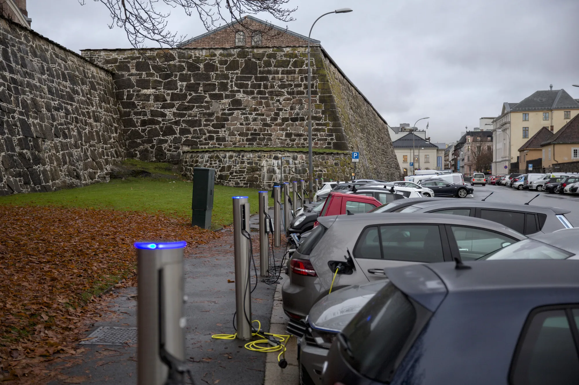 Electric vehicles at charging stations in Oslo.