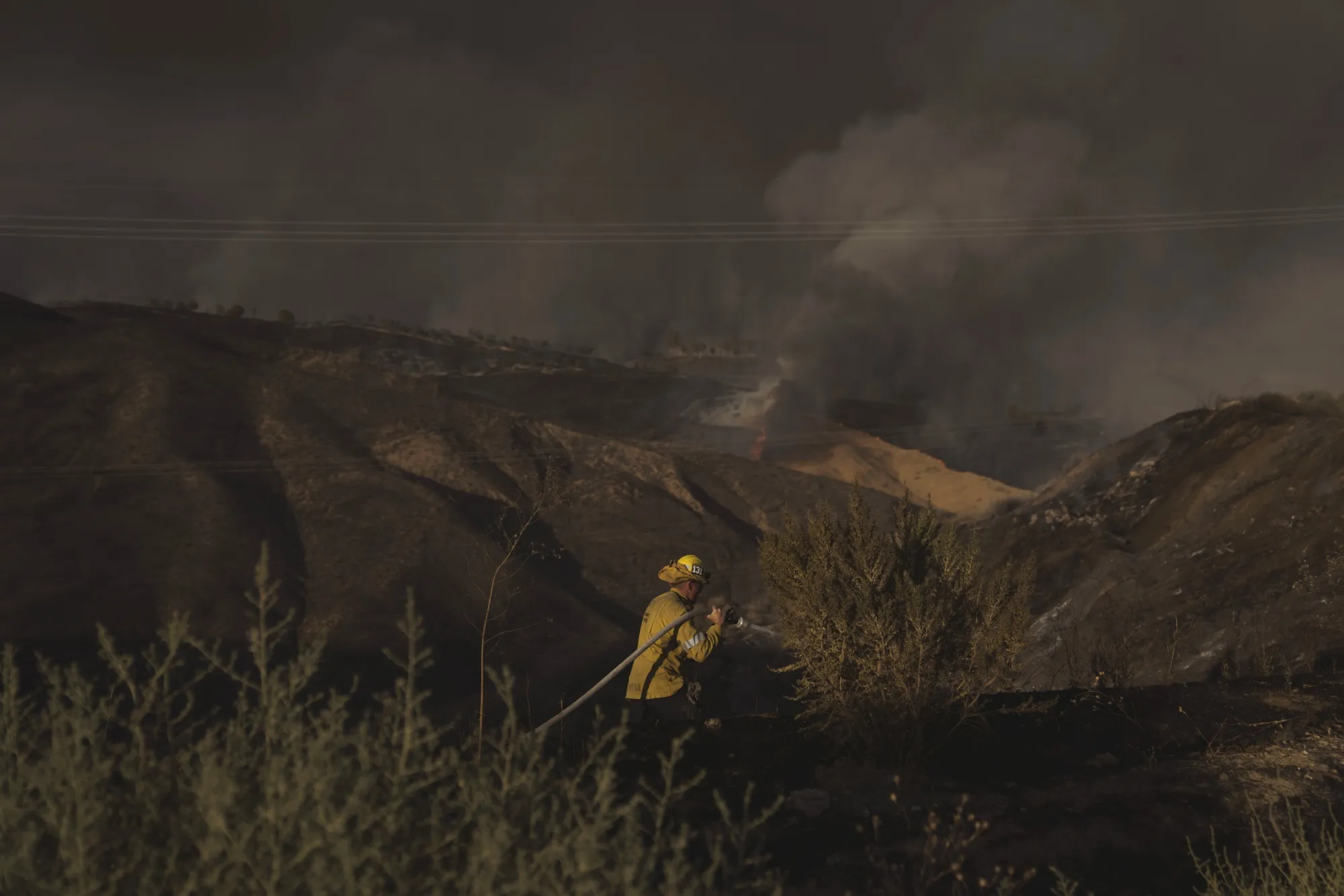 A firefighter during the Route Fire in Castaic, California, on Aug. 31.