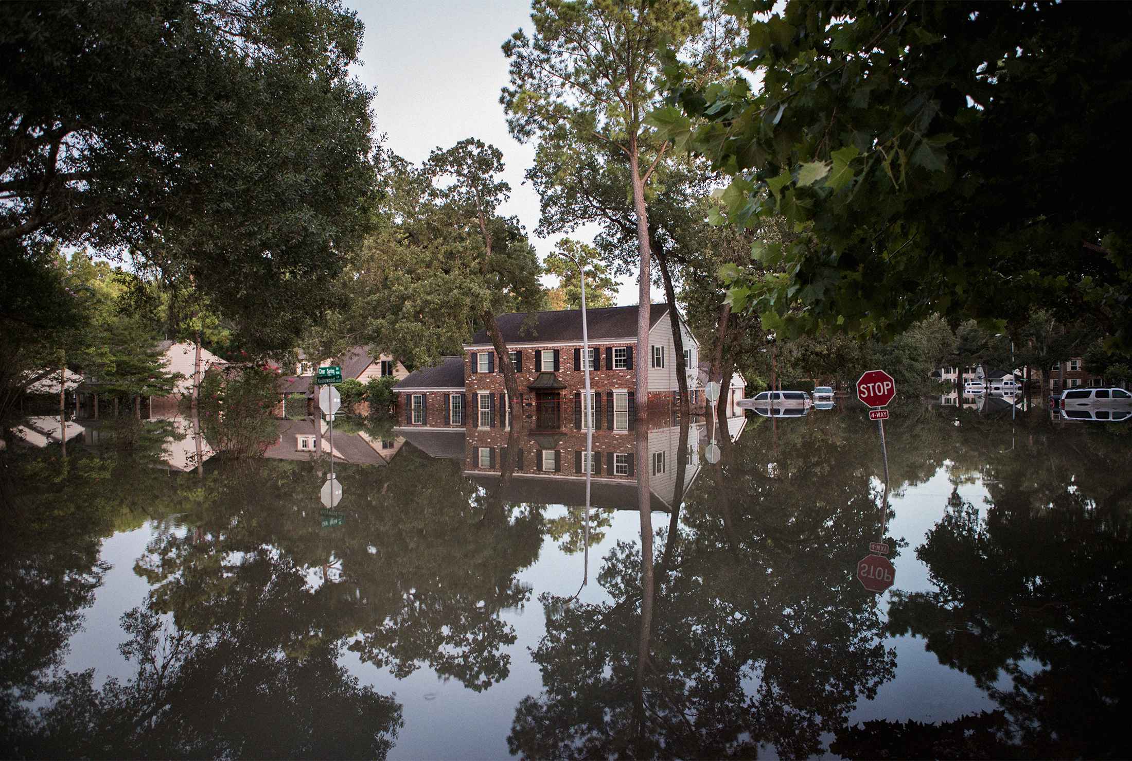 The flooded Nottingham Forest neighborhood of Houston after Hurricane Harvey.