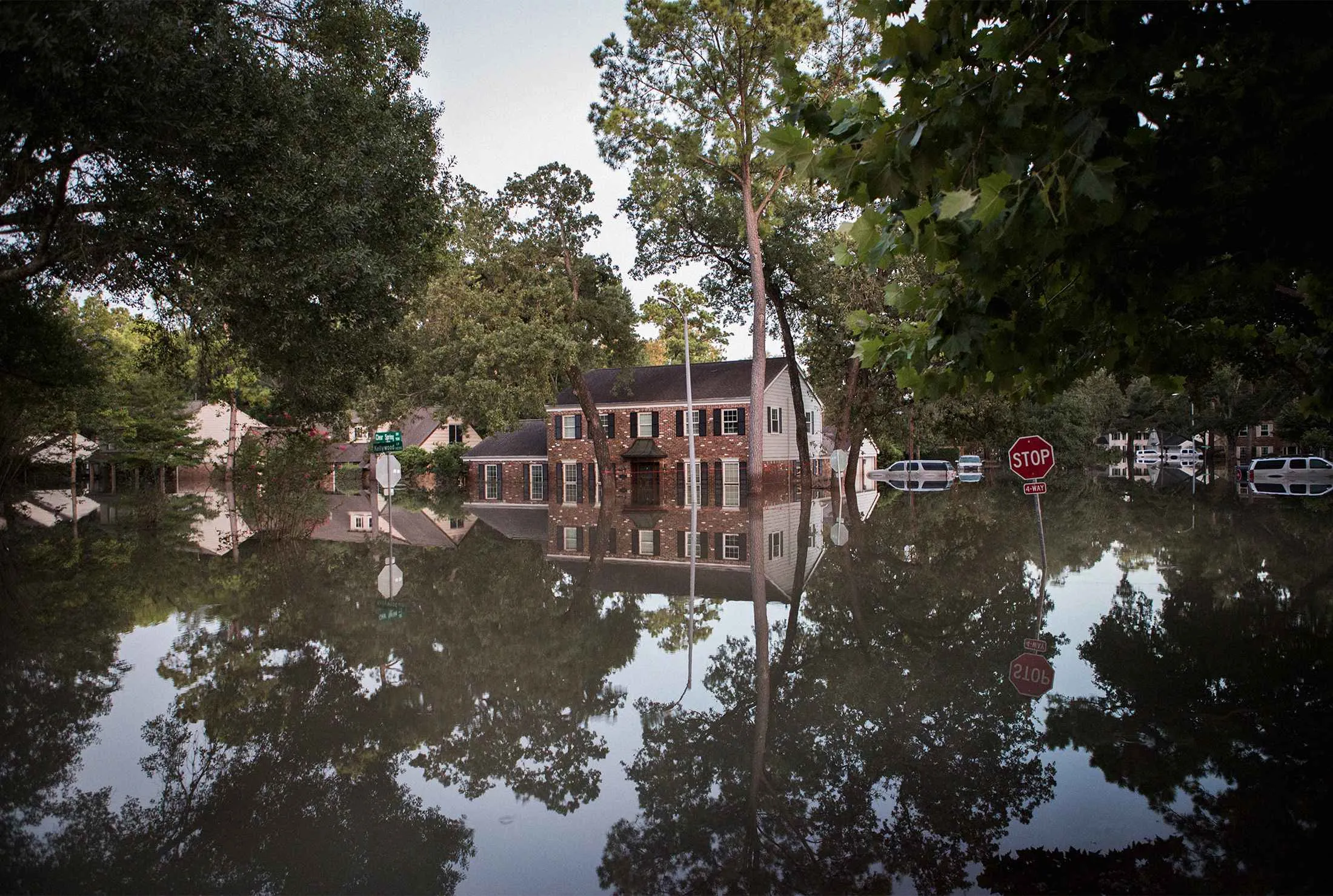 The flooded Nottingham Forest neighborhood of Houston after Hurricane Harvey.