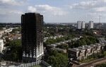 The remains of Grenfell Tower, shortly after the fire.