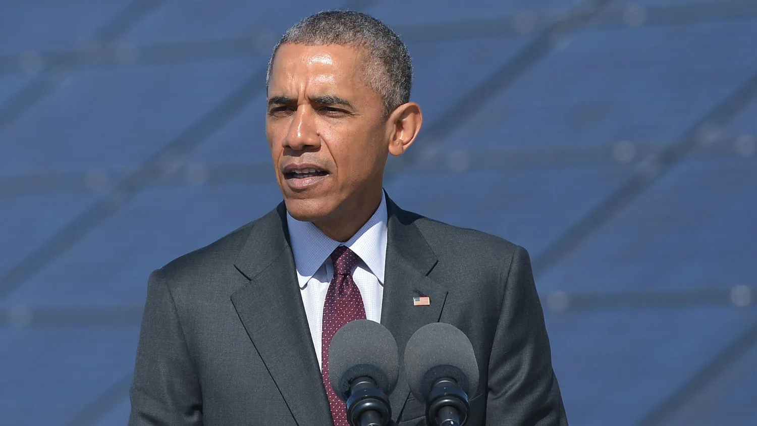 US President Barack Obama speaks about clean energy jobs at Hill Air Force Base in Utah on April 3, 2014.
