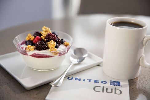 United Club's new complimentary food menu includes Greek yogurt.
