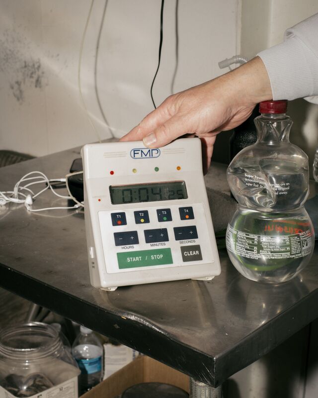 Keeping track of time with a digital timer. 