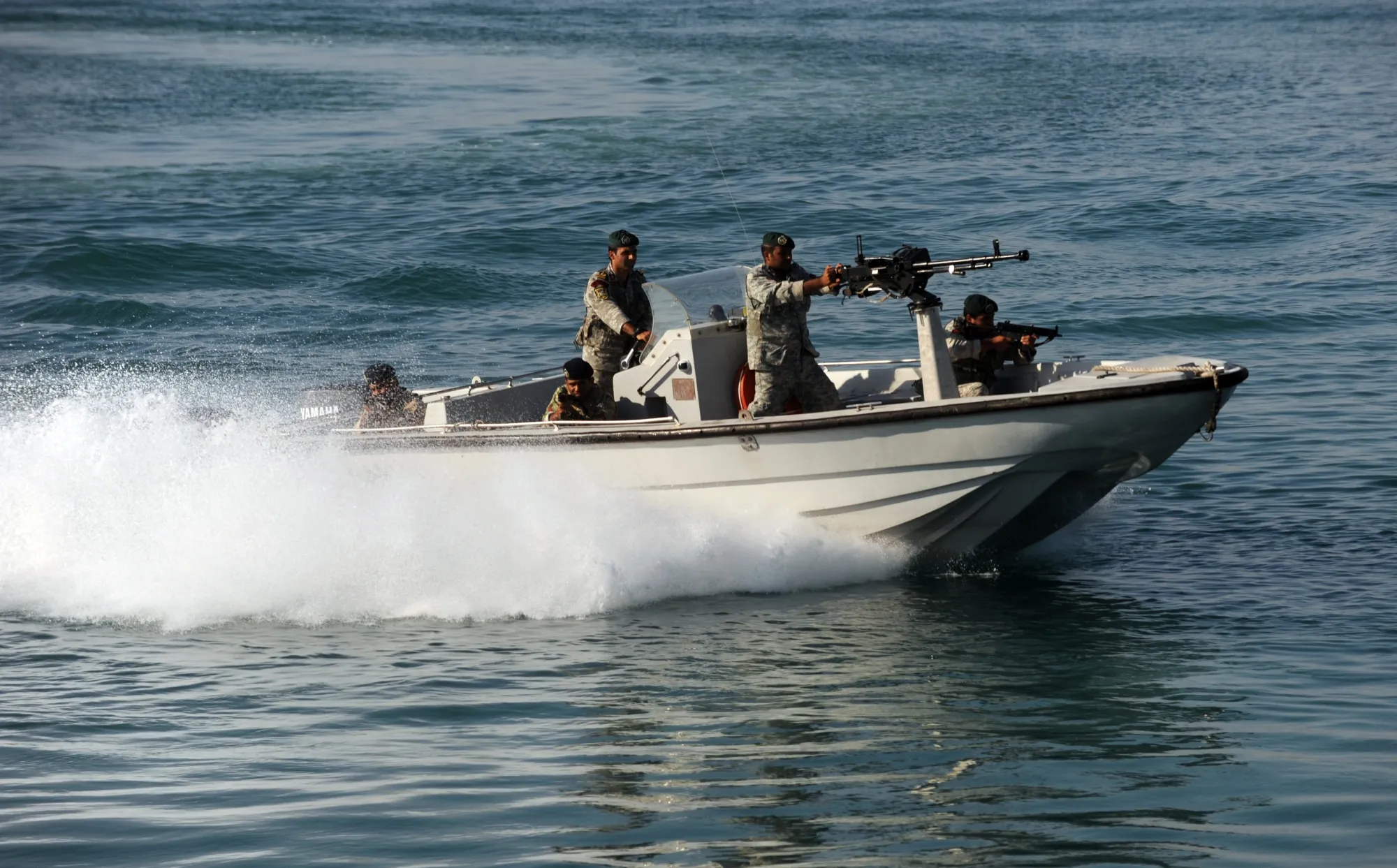 Iranian forces have historically utilized small boats and helicopters during boarding operations.