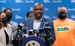 Jamaal Bowman speaks during a news conference in the Bronx borough of New York.