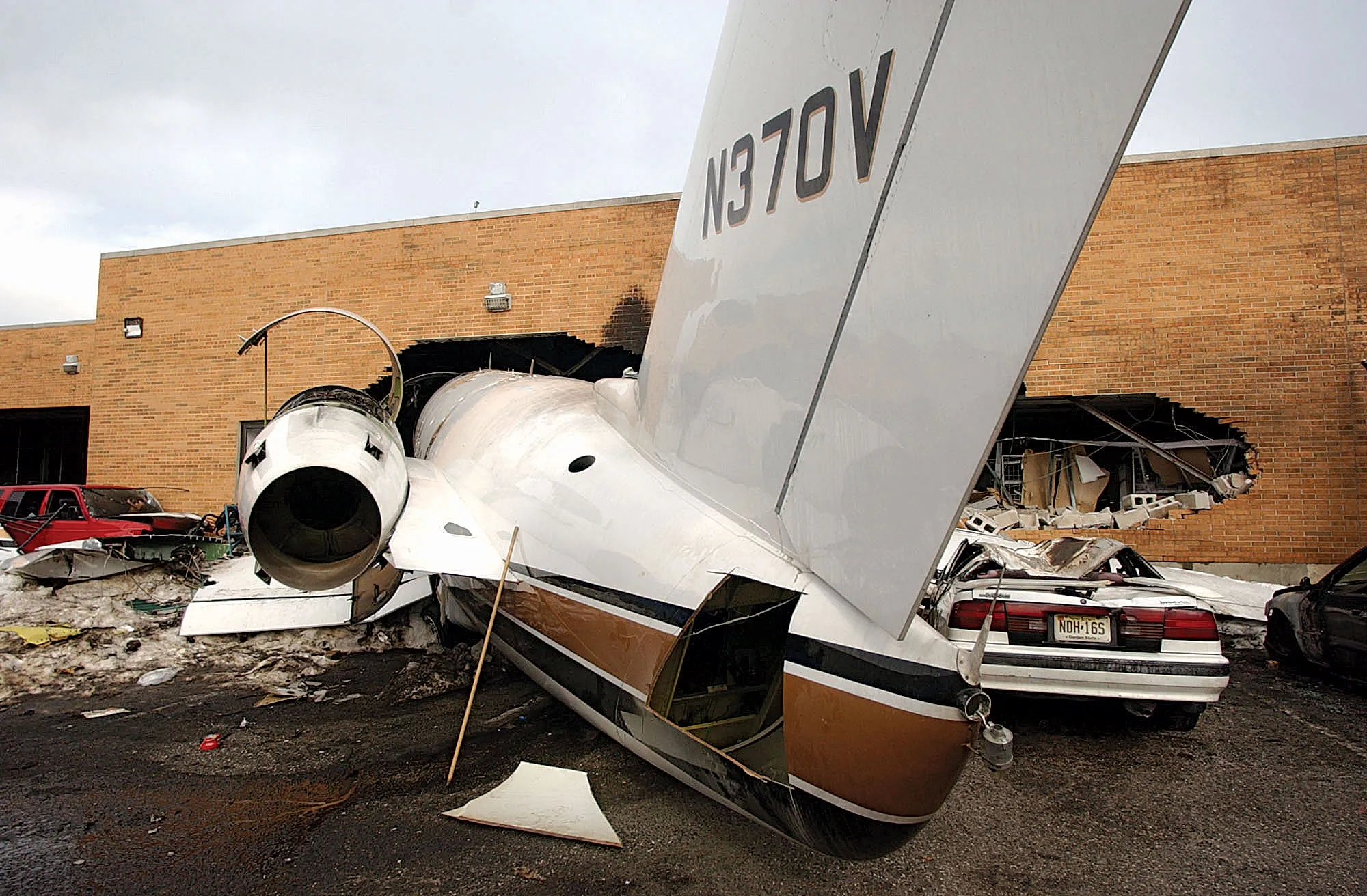 A crash at Teterboro Airport in New Jersey on Feb. 2, 2005.
