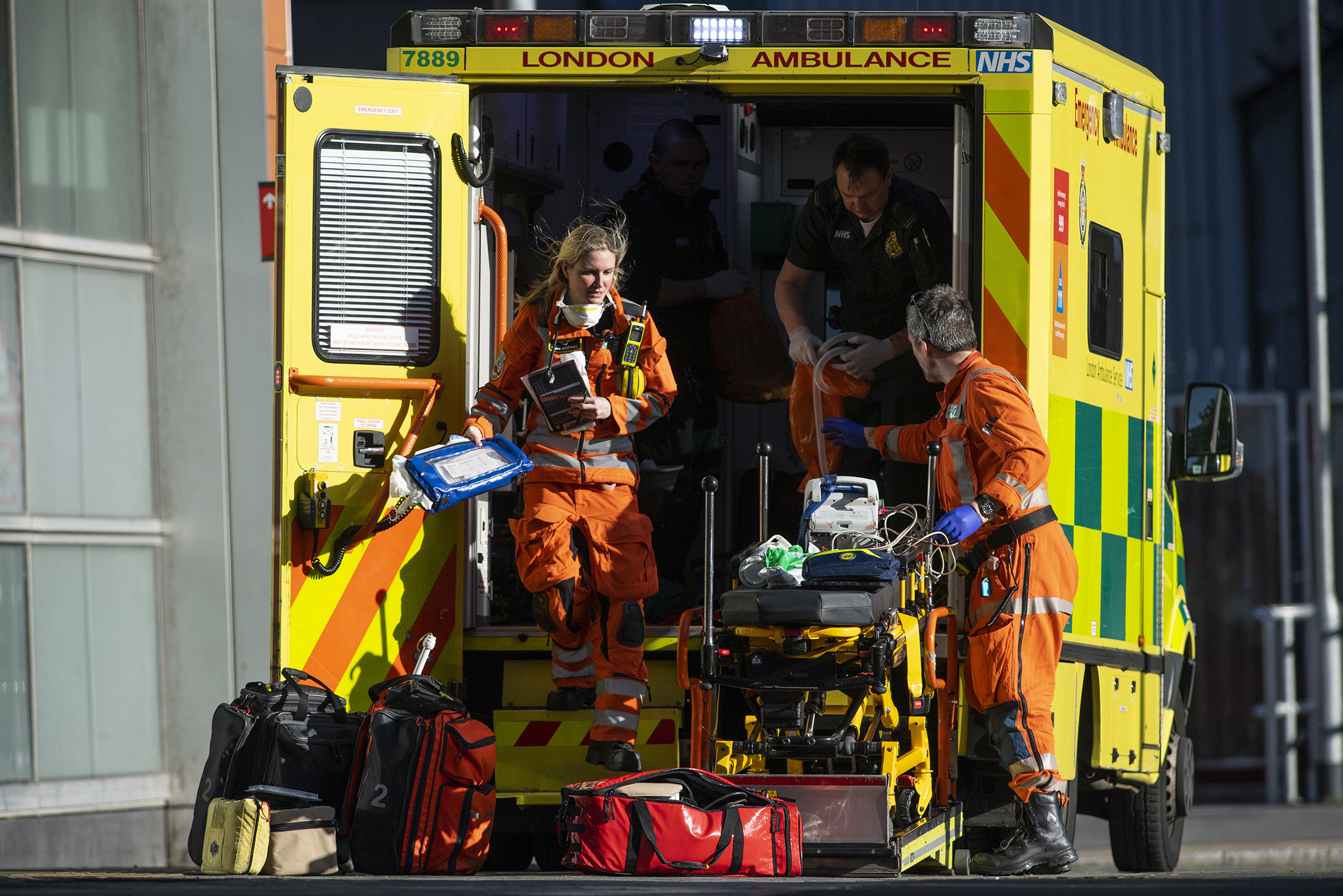 Paramedics and Doctors from the London Air Ambulance prepare an ambulance outside the Royal London Hospital on April 20.