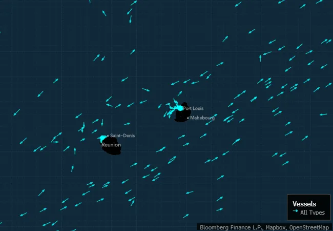 Vessels pass Mauritius and Reunion in the Indian Ocean on April 11.