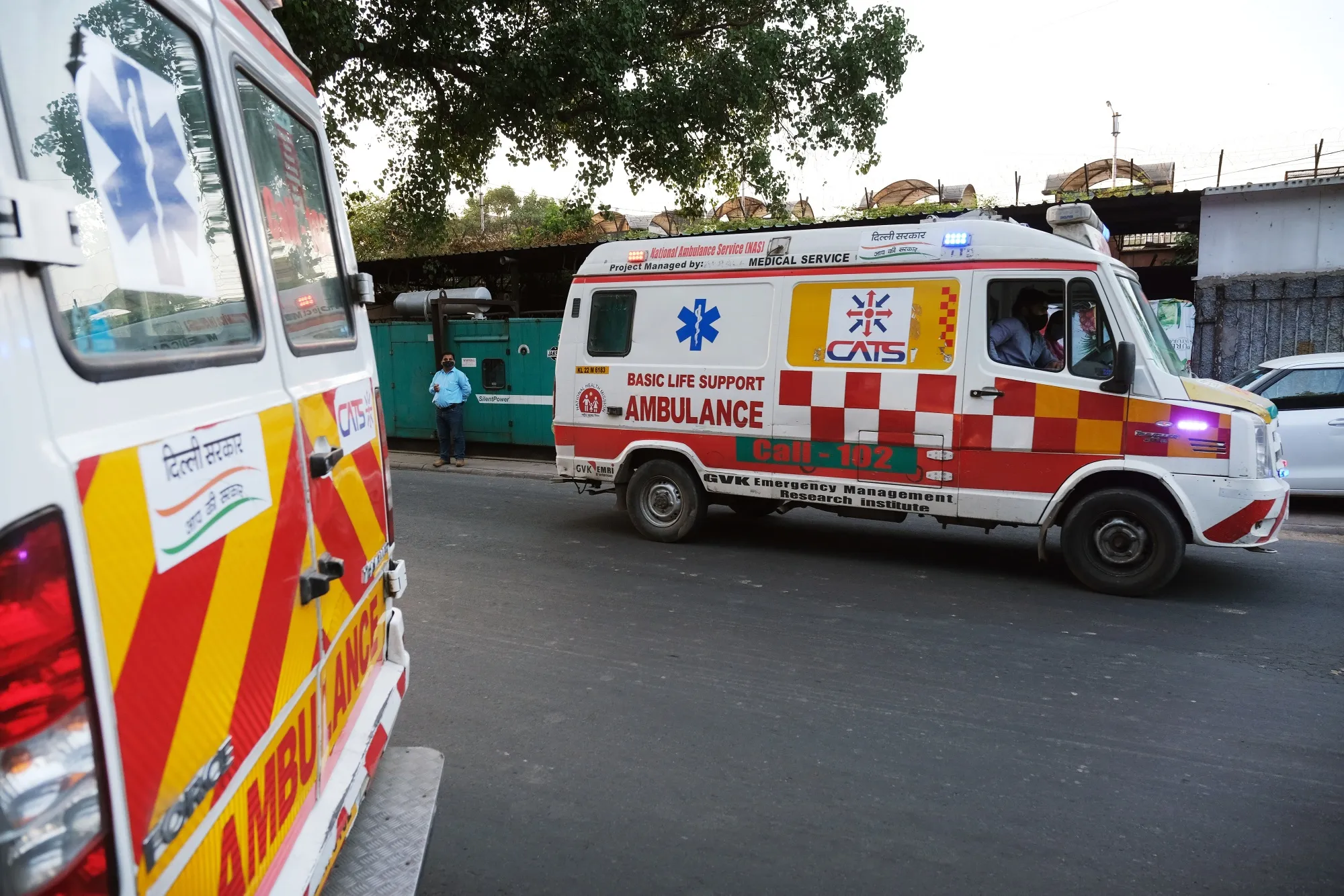An ambulance departs after being turned away from a hospital in New Delhi, India, on April 25.