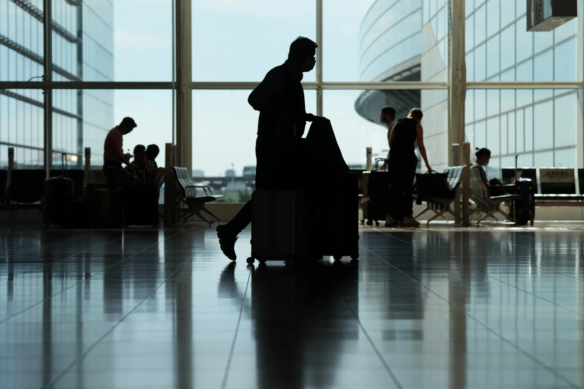 The arrival lobby of Haneda Airport in Tokyo.