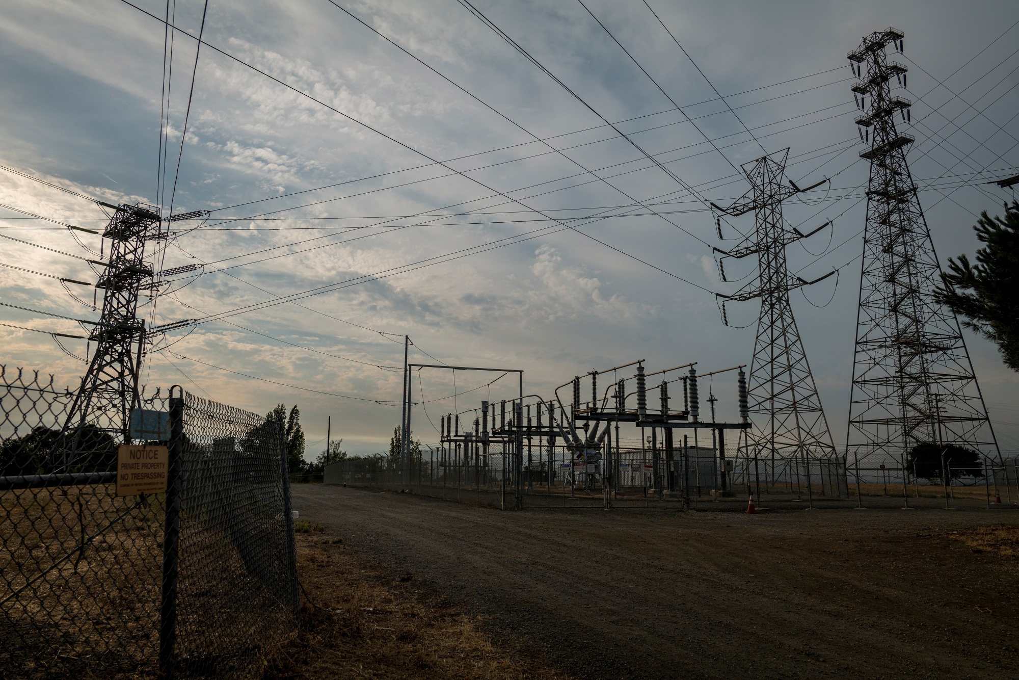 Power lines stand in Crockett, California.