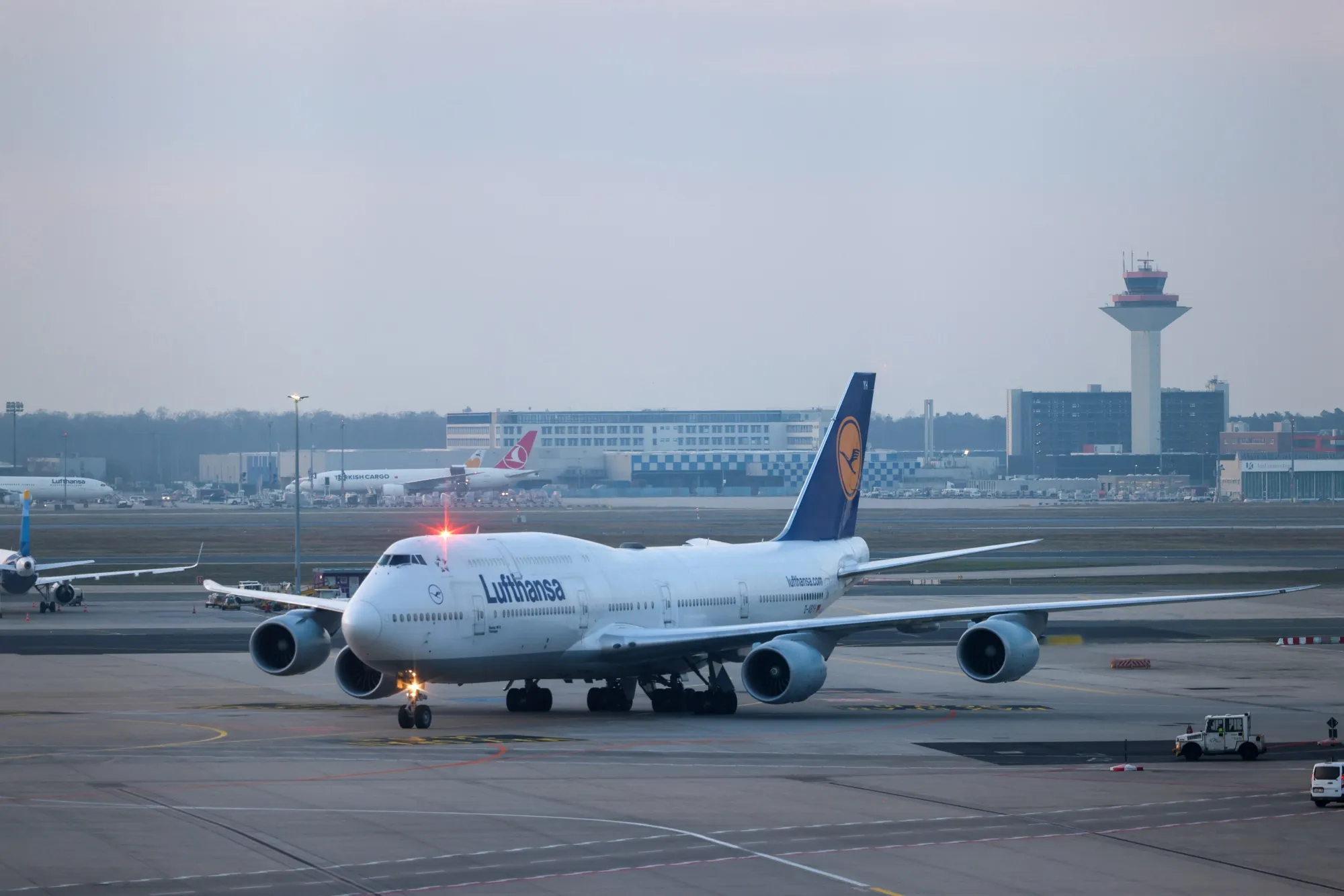 A Lufthansa passenger aircraft&nbsp;at Frankfurt Airport in Germany.