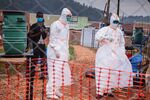 Doctors inside an isolation center together with suspected Ebola patients in Mubende, Uganda on Oct. 27.&nbsp;