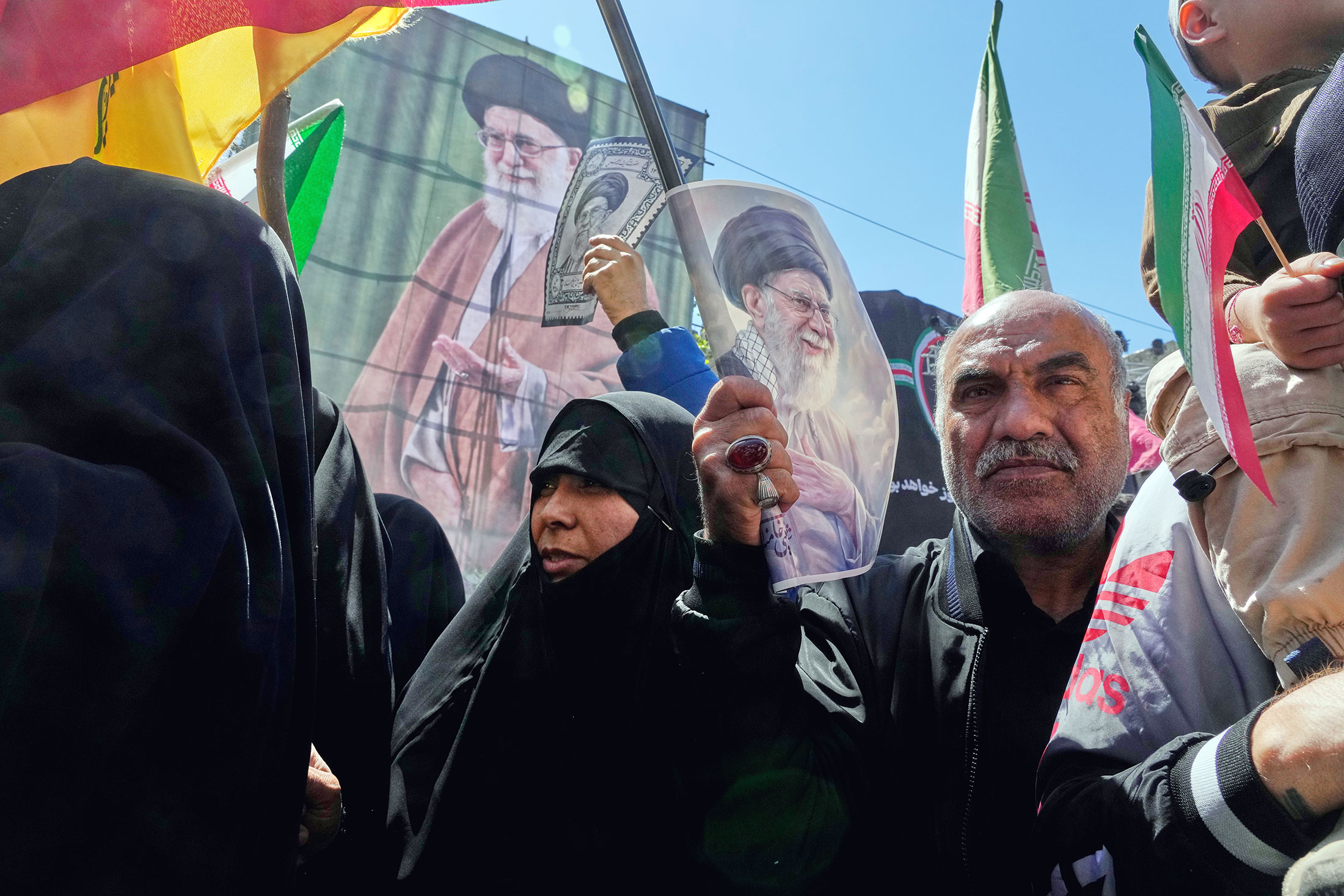 Mourners take part in a ceremony marking the 40th day since the killing of Iranian Supreme Leader Ayatollah Ali Khamenei, in Tehran, on April 9.