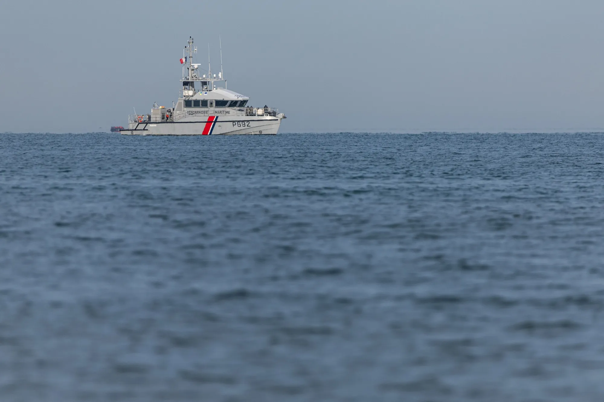 The French Maritime Gendarmerie vessel in&nbsp;the English Channel near Gravelines, northern France.