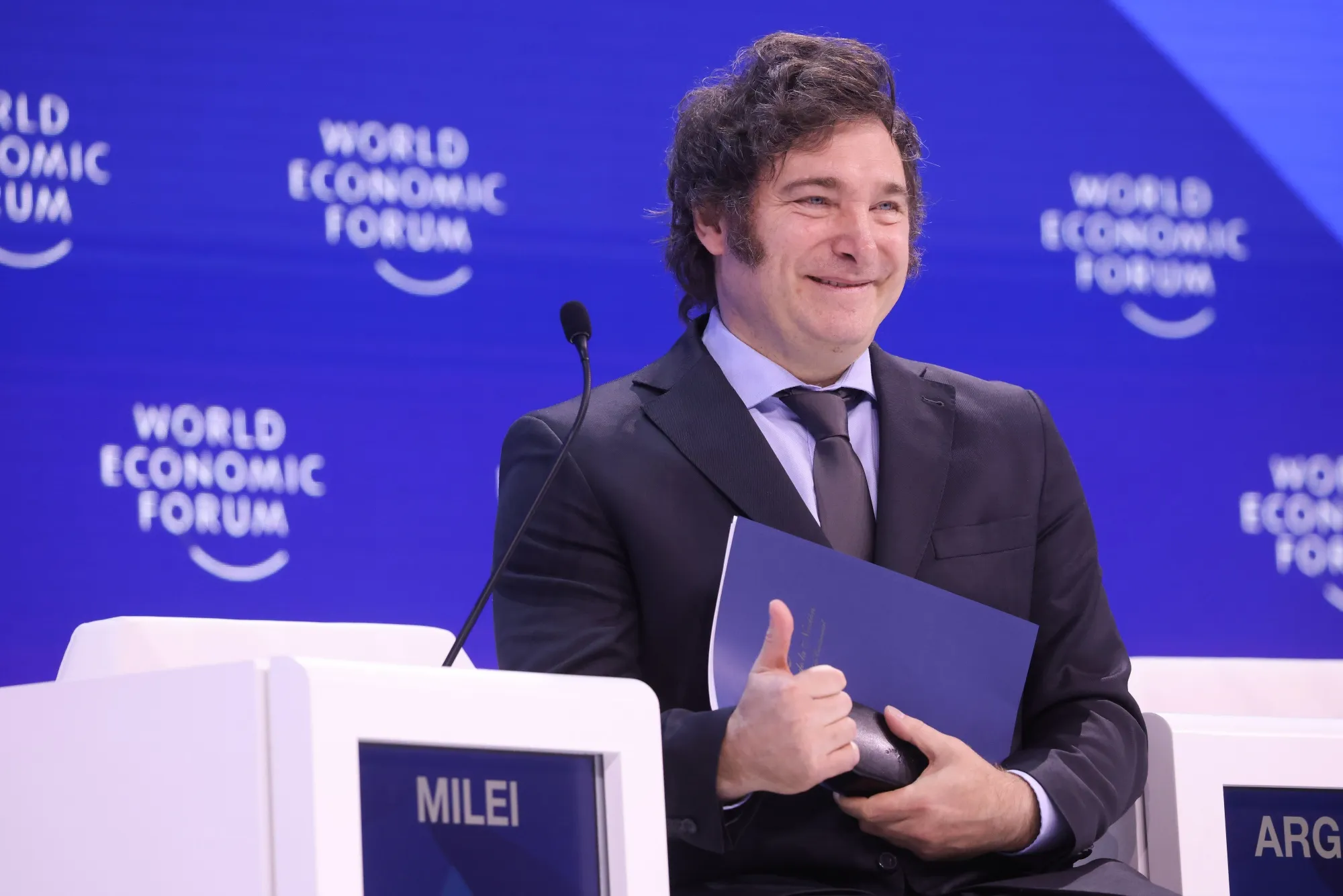 Javier Milei speaks at the World Economic Forum in Davos, Switzerland on Jan. 17.