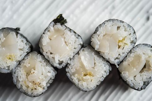 New to the menu: maki made with scallop and yuzu kosho, a reconfiguration of the sushi bar's fantastic scallop nigiri.