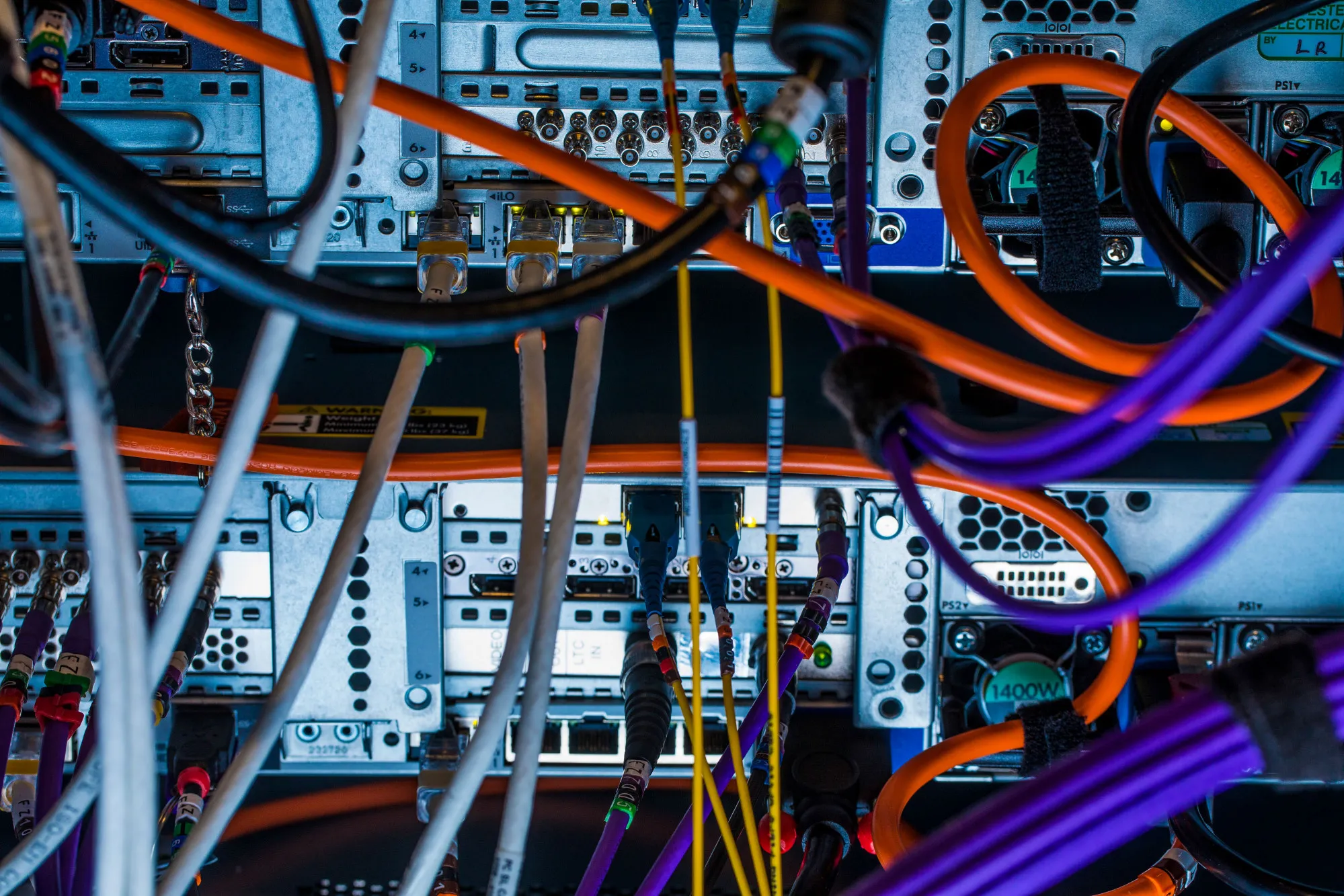 High End Data Cables Feed Into Servers