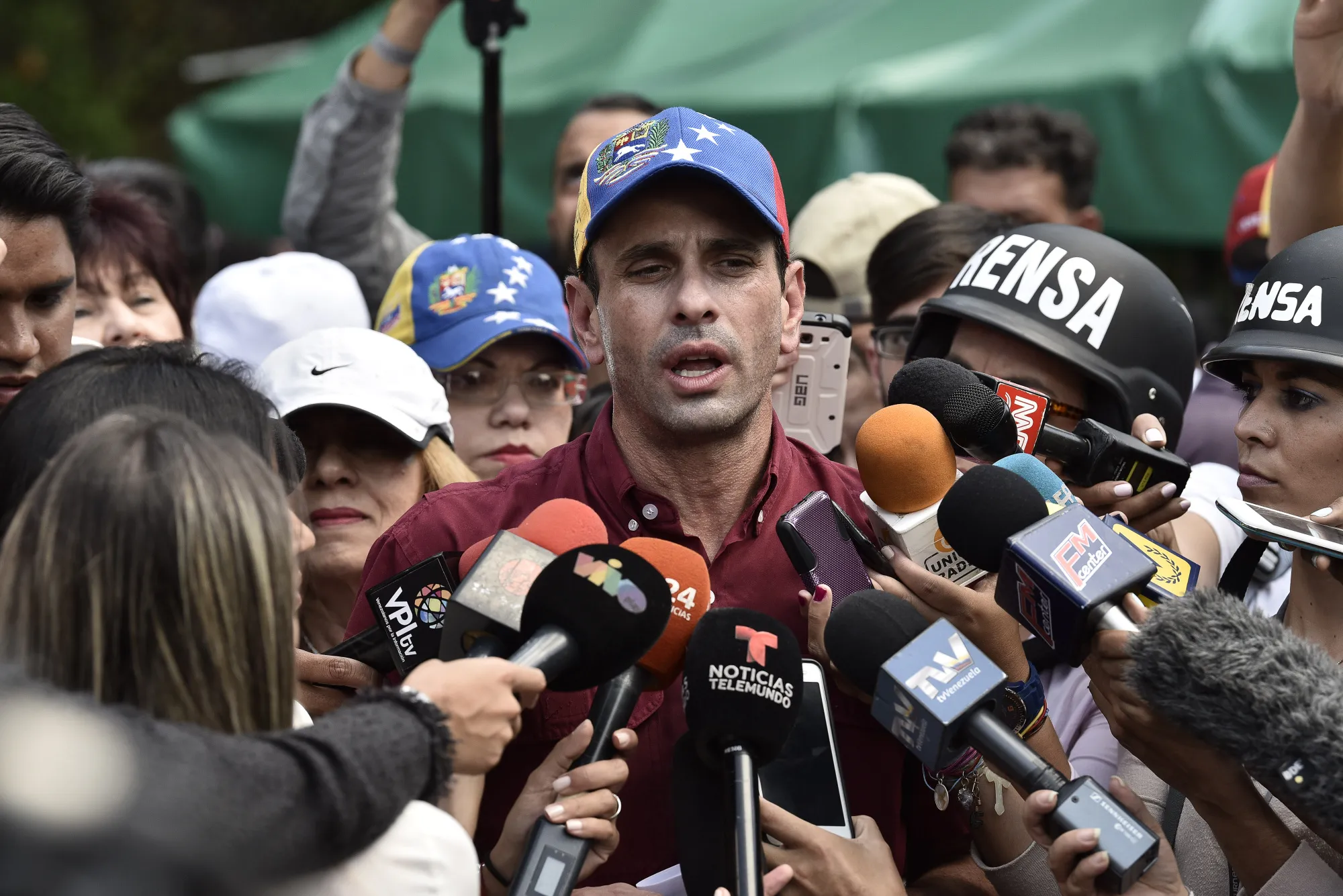 Henrique Capriles speaks to members of the media on July 16, 2017.