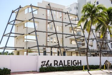 Miami Beach, Florida, Collins Avenue, The Raleigh Miami Beach sign, under construction renovation