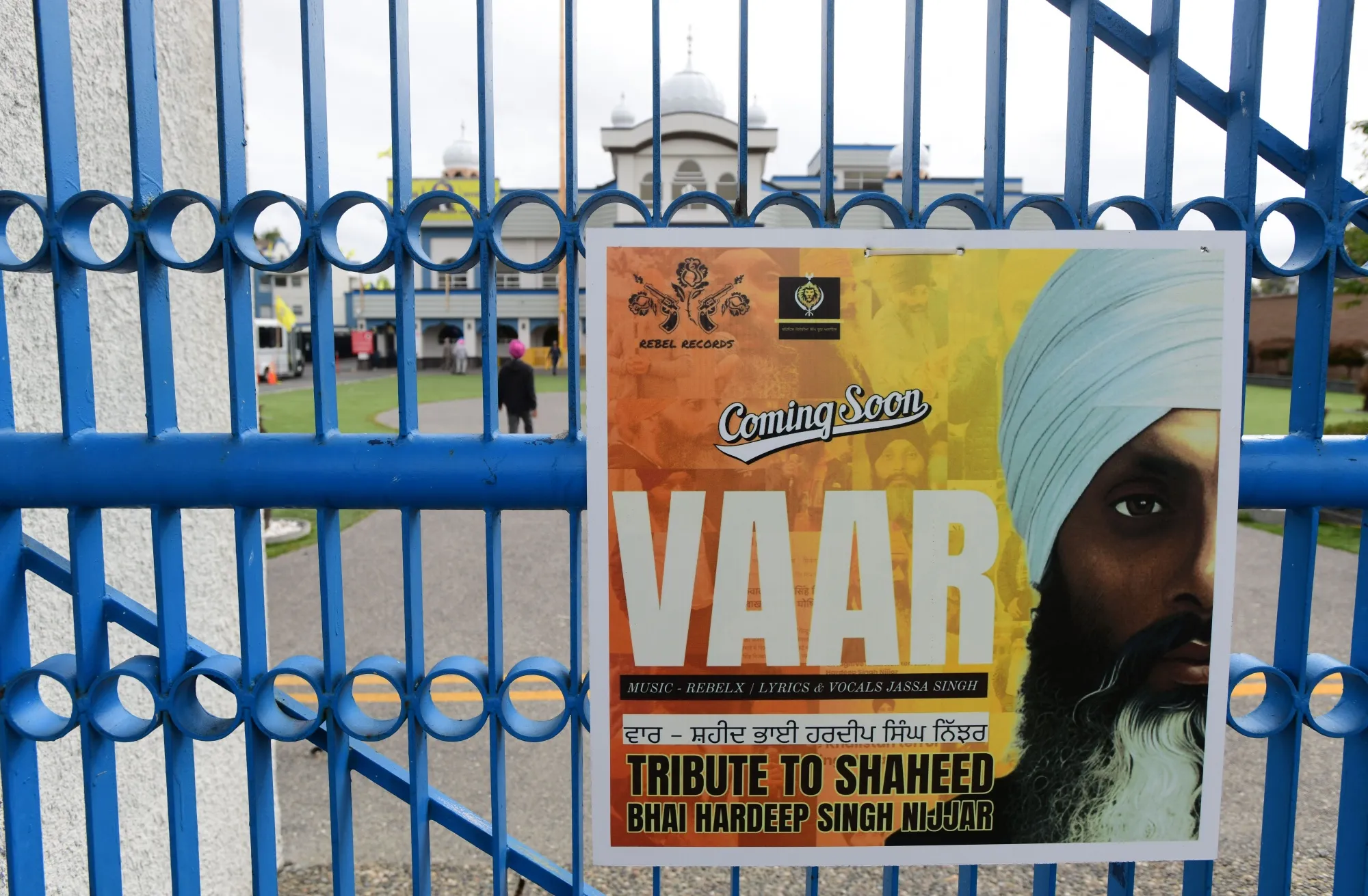 A poster advertising a tribute for&nbsp;Hardeep Singh Nijjar&nbsp;displayed at the Guru Nanak Sikh Gurdwara temple in Surrey, British Columbia, Canada, on Sept.&nbsp;19.&nbsp;