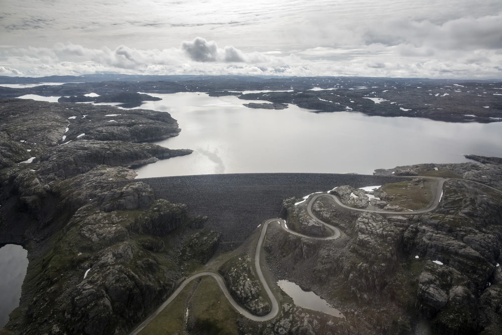Artificial lake Blasjo, part of the Ulla-Forre hydropower complex in Suldal, Norway.