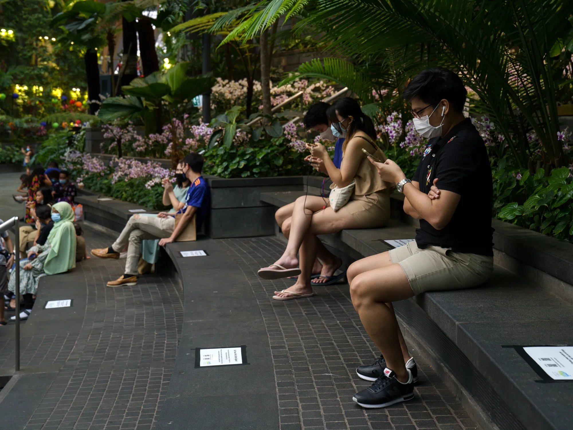 People at the Jewel Changi Airport mall in Singapore, on Oct. 3, 2021.