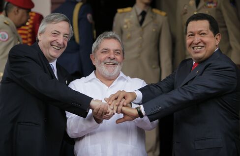 Nestor Kirchner, Luiz Inacio Lula da Silva and Hugo Chavez