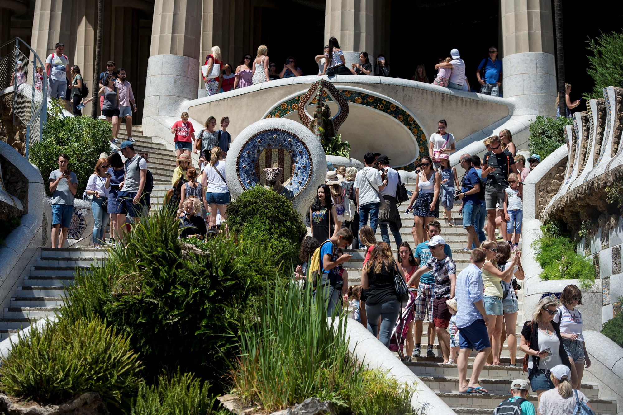 Tourists in Park Guell in Barcelona.
