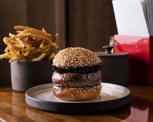 The Salvation Burger, seen here with Hen of the Woods mushrooms and smoky blue cheese.