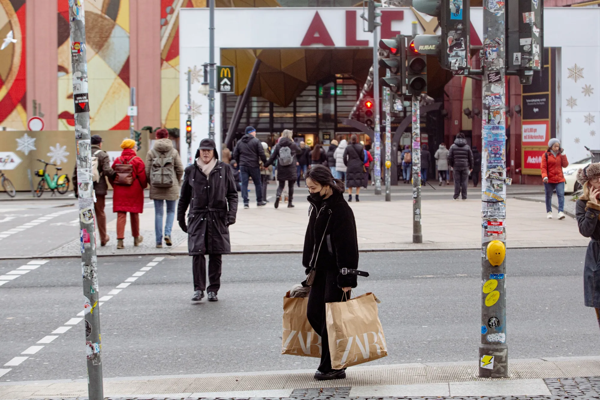Shoppers outside the Alexa shopping mall in Berlin.