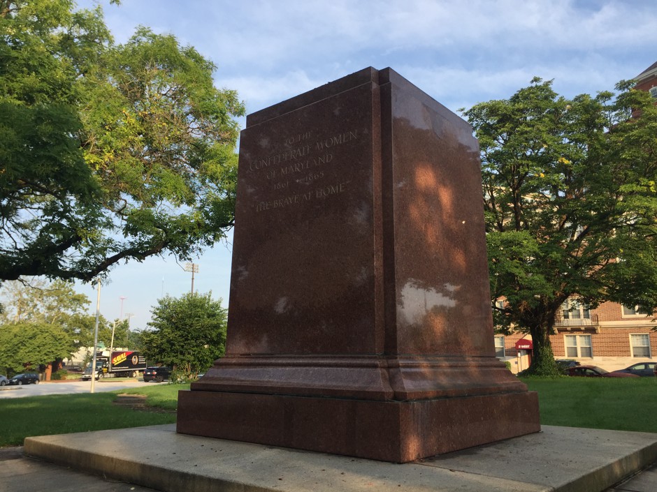 The site of the Confederate Women's Monument in North Baltimore. The statue, and three others, were removed overnight.  