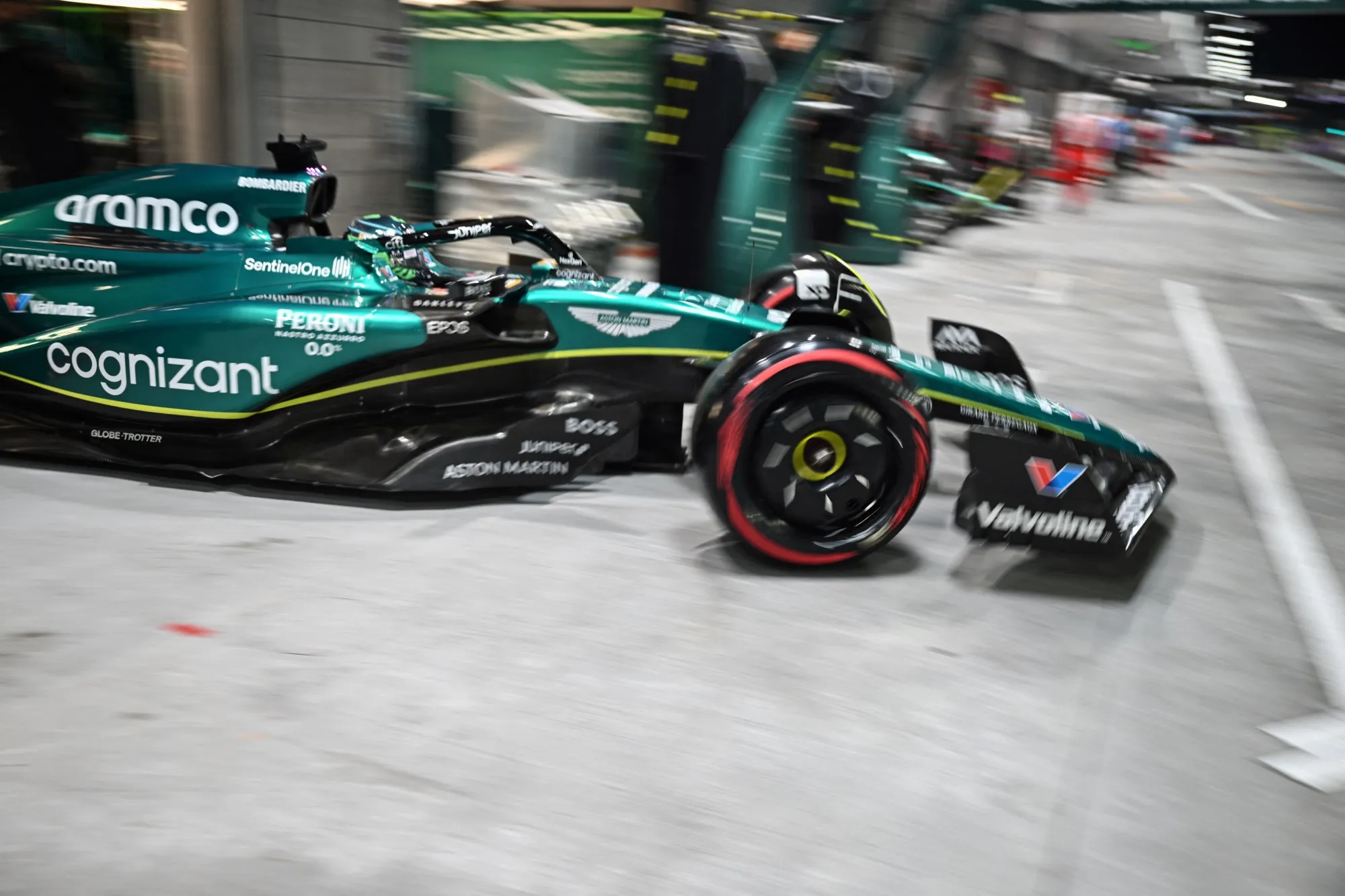 Aston Martin's Lance Stroll during a practice session ahead of the Las Vegas Grand Prix, on Nov. 17.